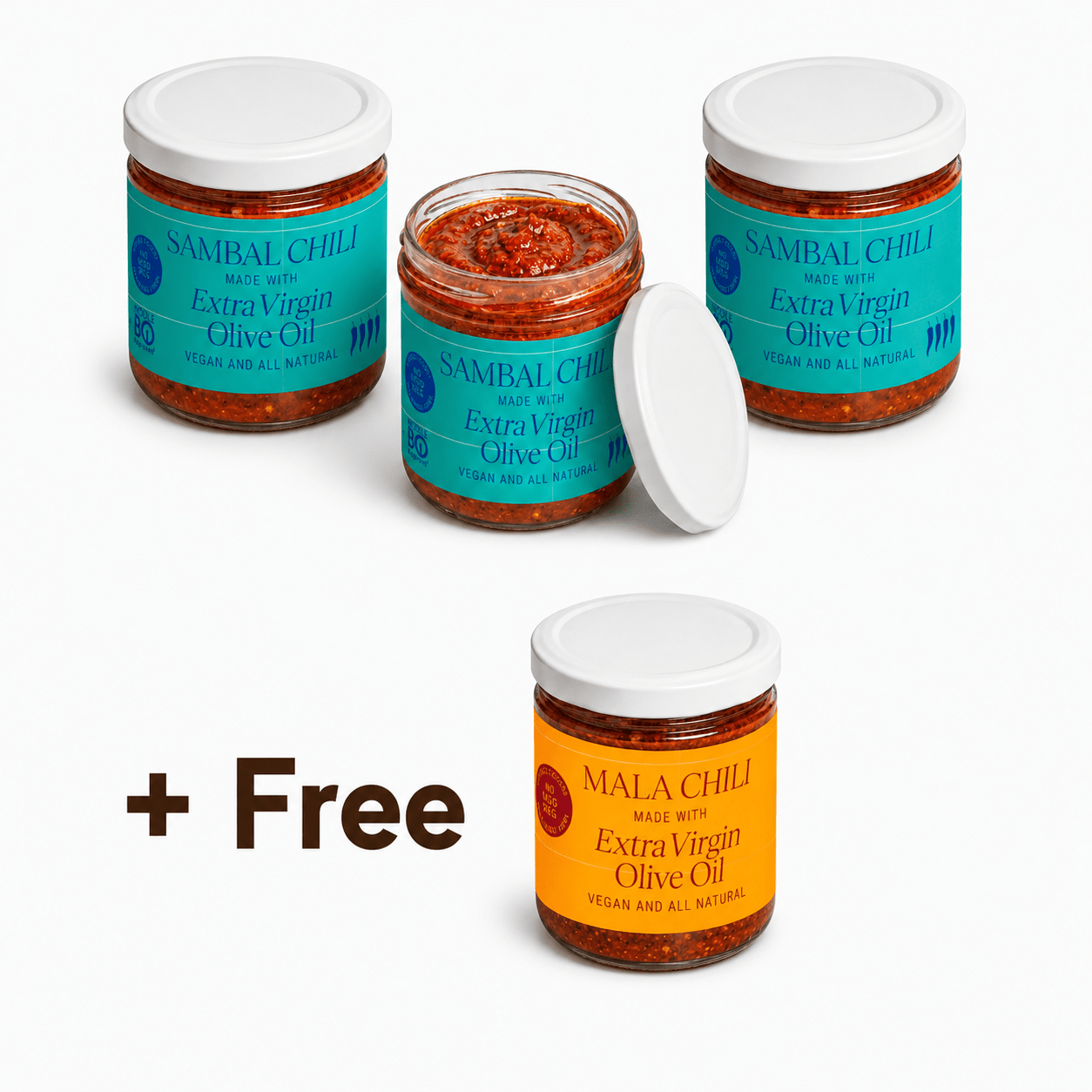 Sambal Oelek Vegan Chili Sauce (Pack of 3) + Free Mala - Everiday Foods, Inc.